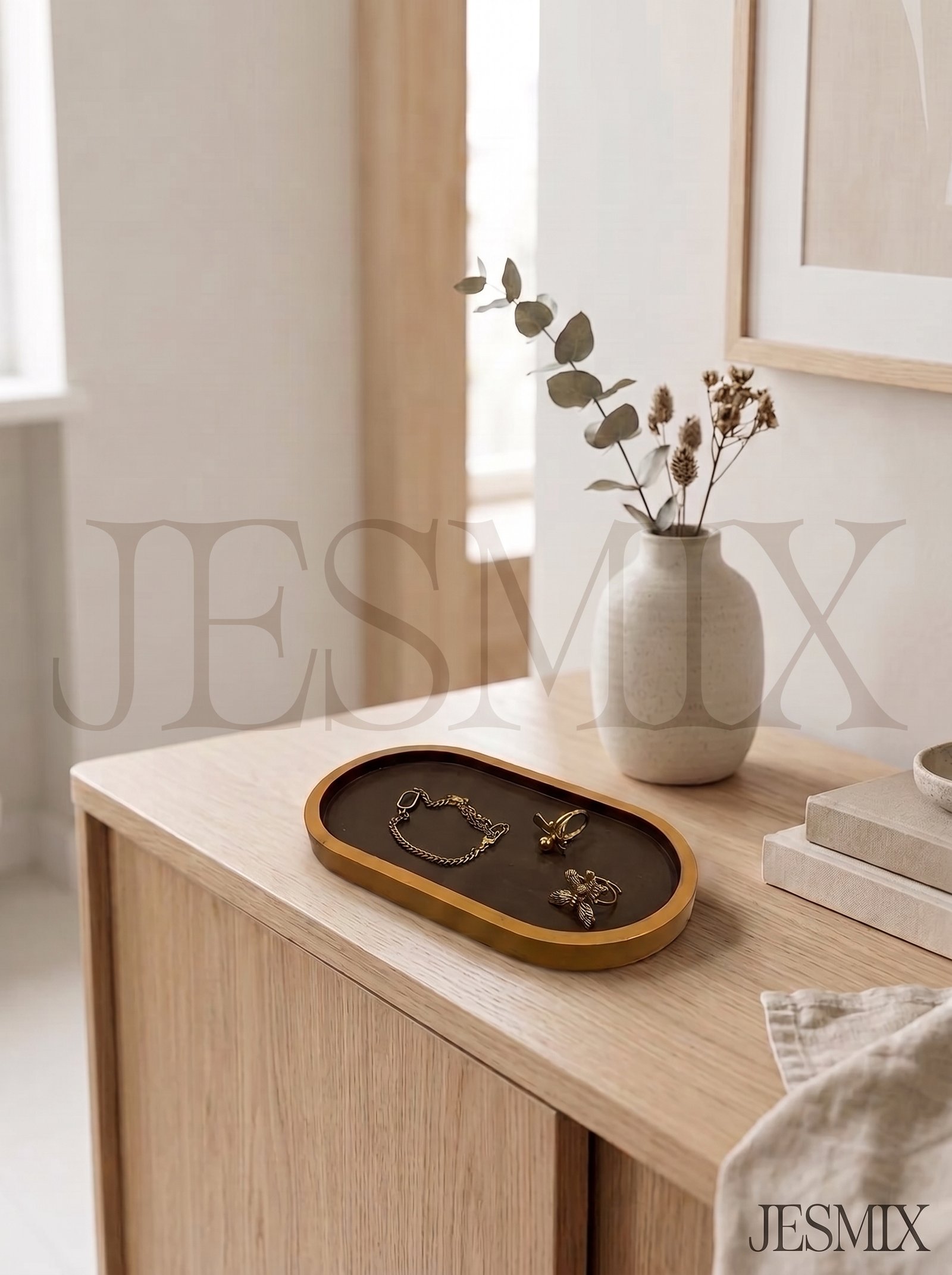 JESMIX Handcrafted Minimalist Capsule Tray – Premium Dual-Tone Oval Trinket Dish