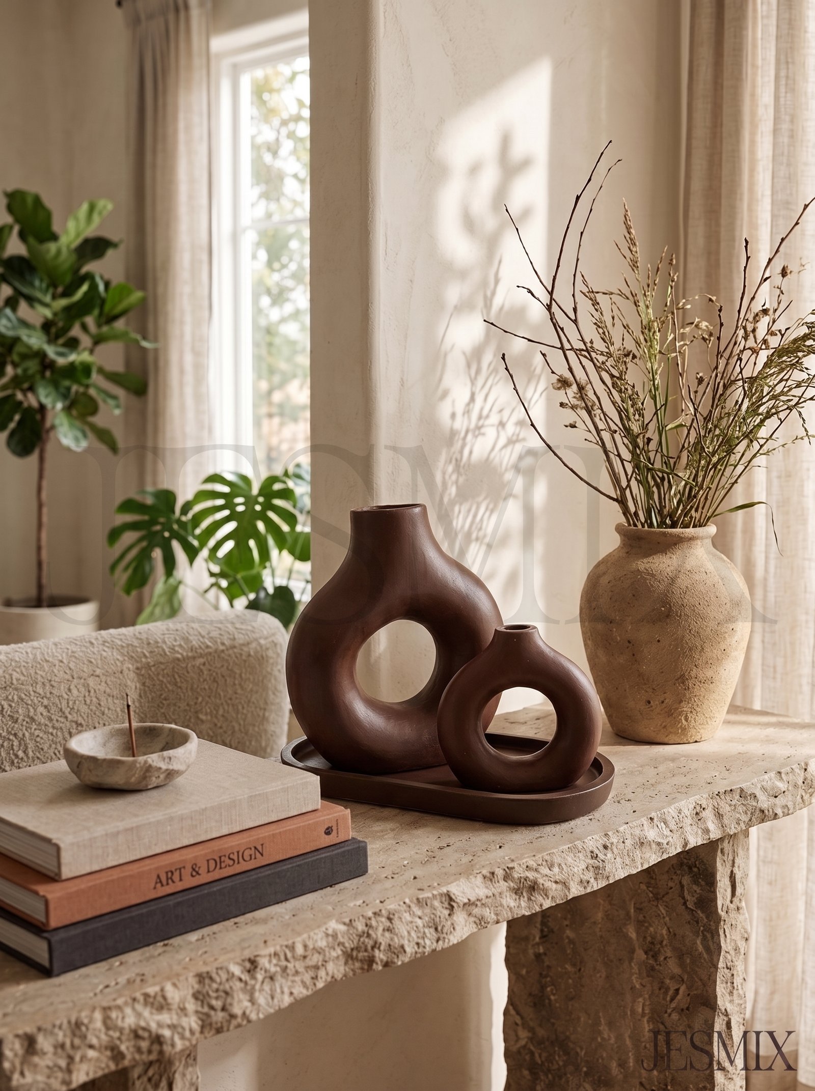 JESMIX Handcrafted 2-Piece Donut Vase Set – Contemporary Minimalist Hollow Circular Vases - Image 2